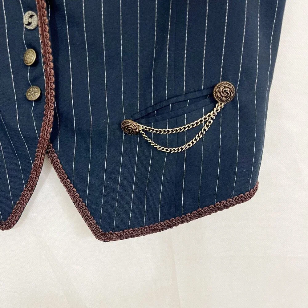Vintage Express Navy Pin Striped‎ Vest Dark Academia Steampunk Dandy Y2K LARGE